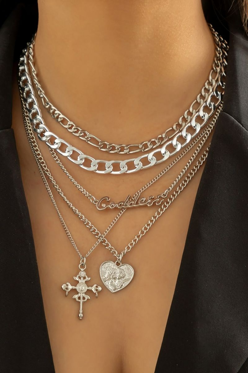 Silver 5 Pc Set 2 Cross Pendant Necklace SKU: 890123