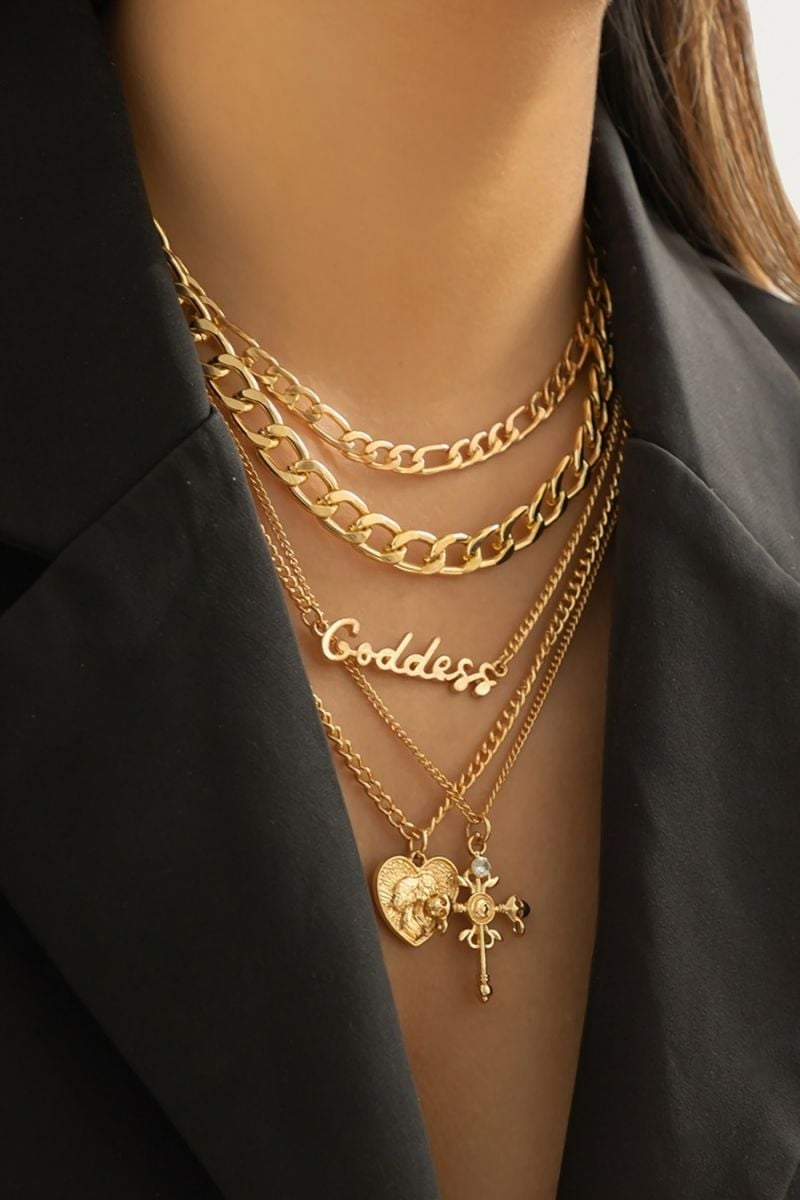 Gold 5 Pc Set 2 Cross Pendant Necklace SKU: 790123