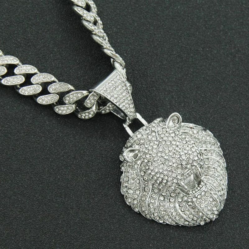 Hip Hop Lion Head Silver Pendant Necklace (length: 20Inch) SKU: 845600