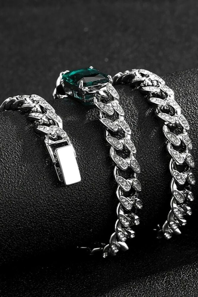 Silver Rhinestone Zircon Hip-Hop Choker Necklace (width:13mm) SKU: 899803