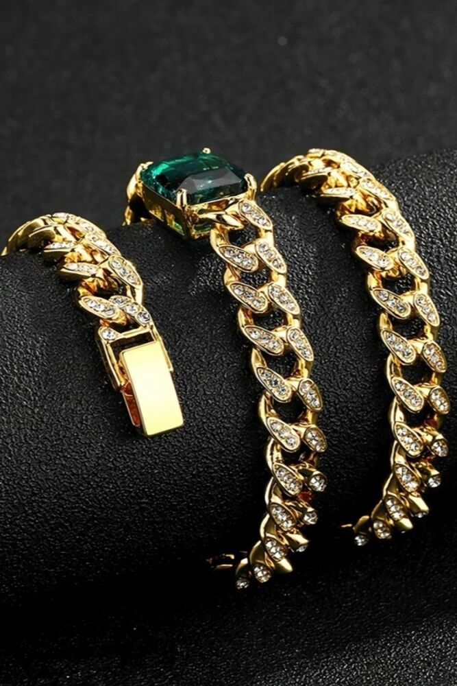Gold Rhinestone Zircon Hip-Hop Choker Necklace (width:13mm) SKU: 899801