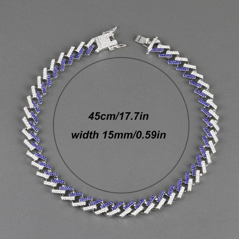Silver/Blue Geometric Two-Tone Hip-Hop Necklace (length:45cm)