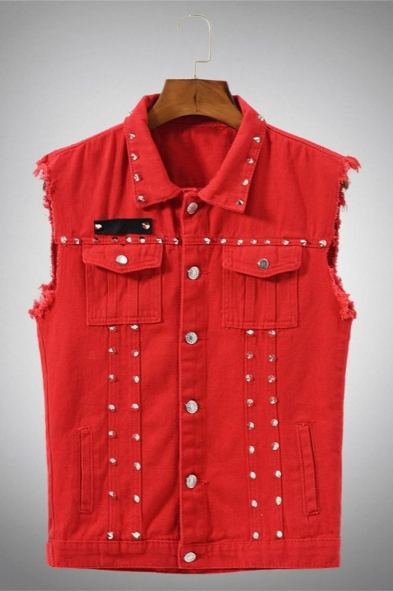 Size: M Red Non-Stretch Denim Vest