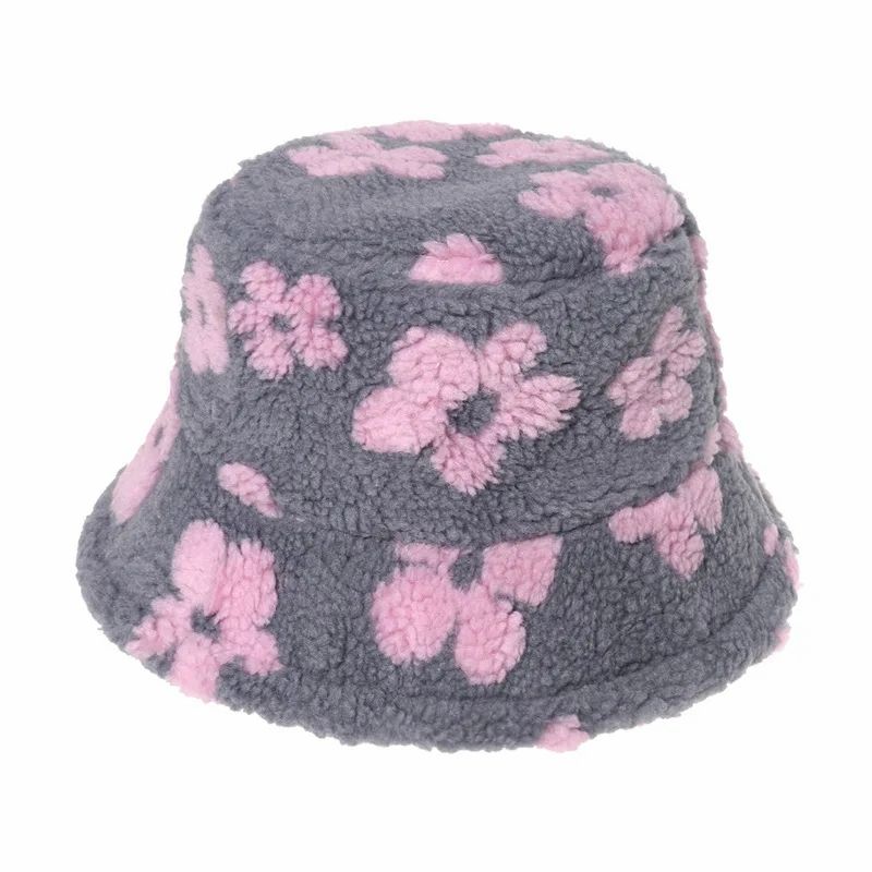 Fluffy Floral Lamb Wool Bucket Hat