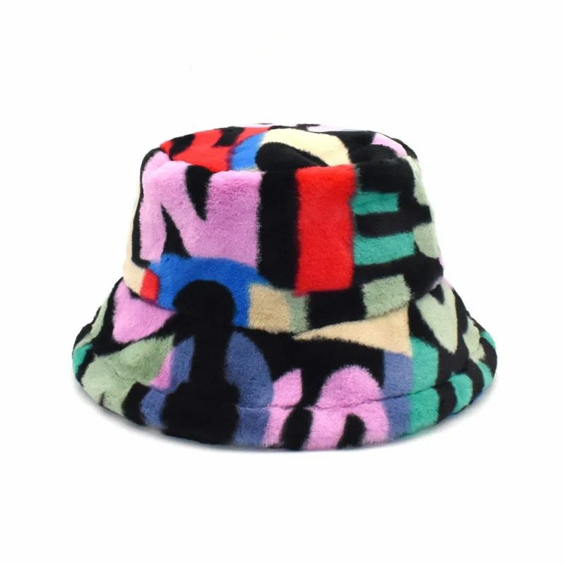 Multi Color Soft Warm Faux Fur Bucket Hat