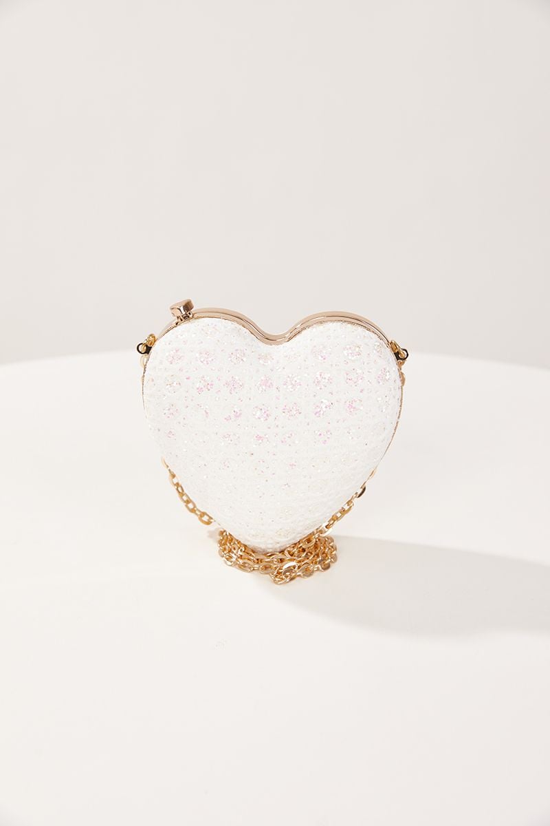 White Heart Shape Rhinestone Crossbody Bag