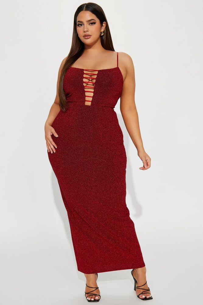 Size: L Red Glitter Spaghetti Straps Maxi Dress SKU: C09031