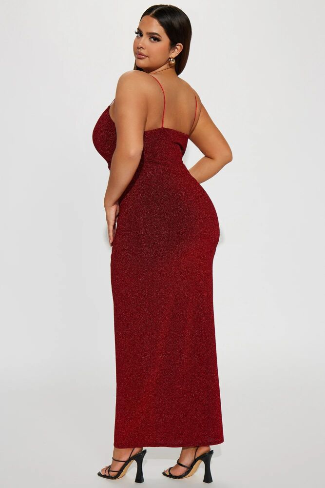 Size: L Red Glitter Spaghetti Straps Maxi Dress SKU: C09031