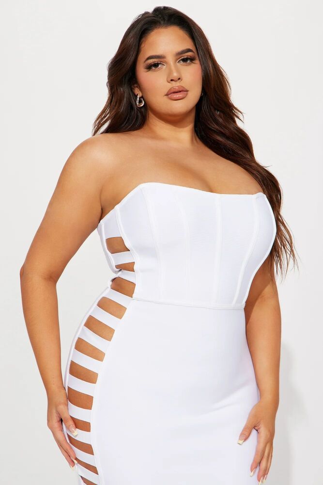 White Stretch Bandage Midi Dress