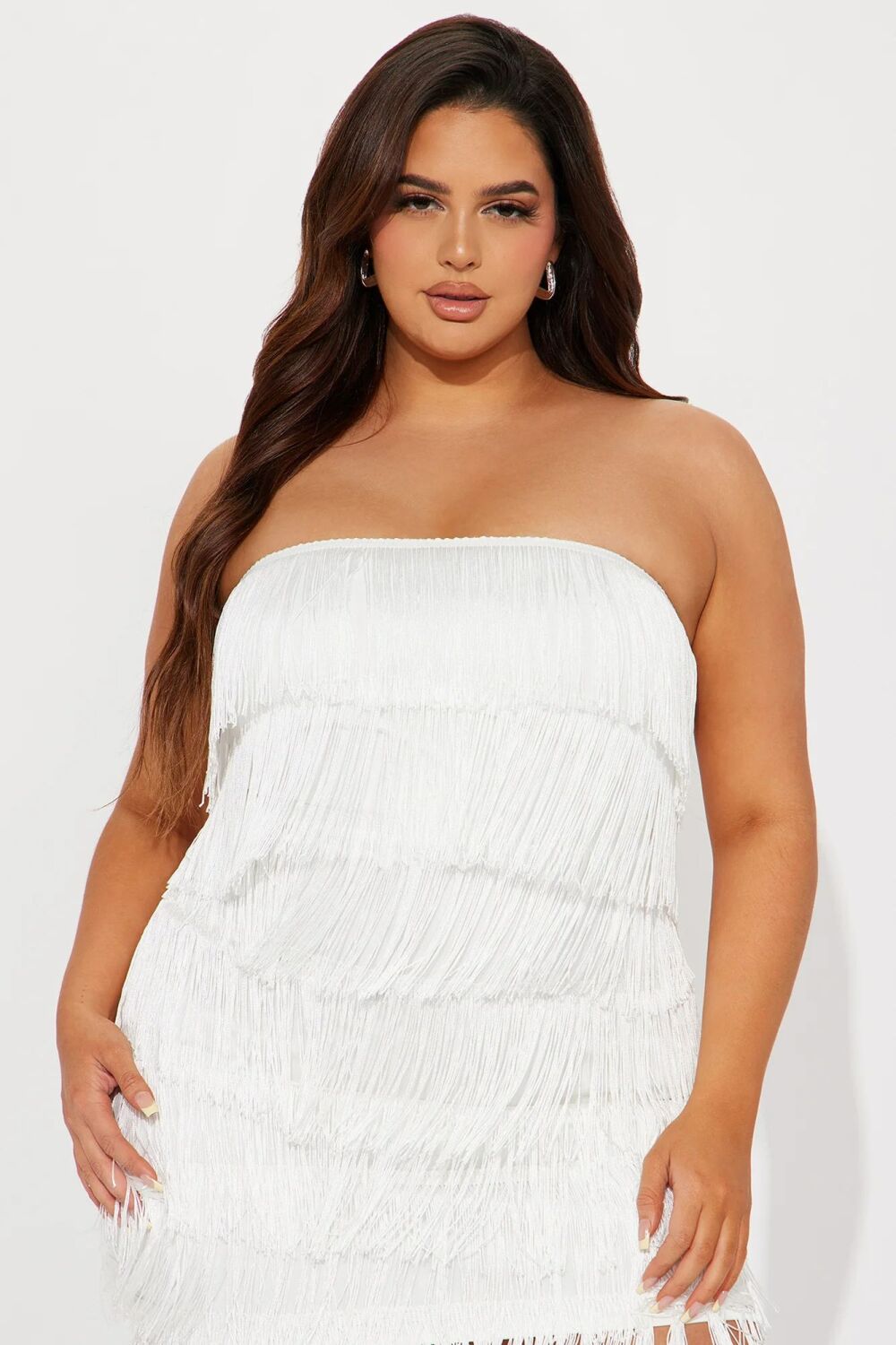 White Fringe Tube Strapless Mini Dress