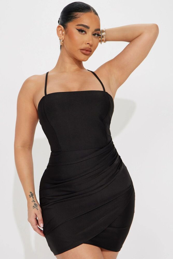 Black Erotic Ruched Sexy Mini Dress SKU: A09854