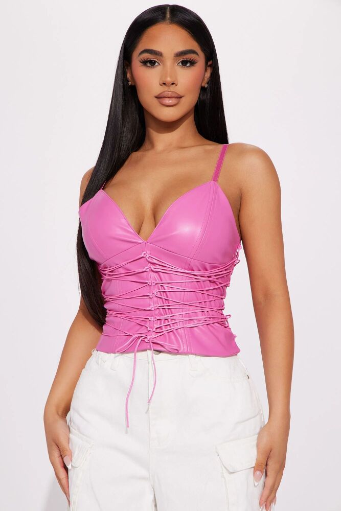 Size: S Pink Lace Up Corset Top