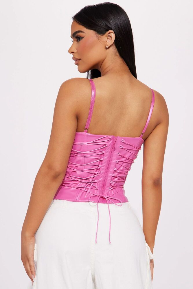 Size: S Pink Lace Up Corset Top