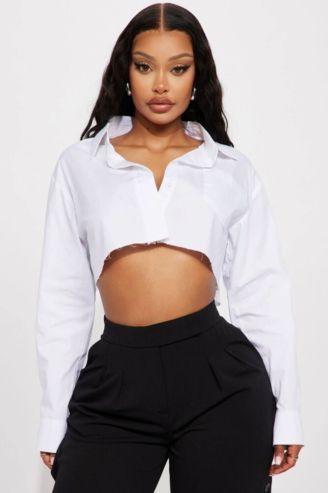 Size: L White Poplin Shirt Long Sleeve Top