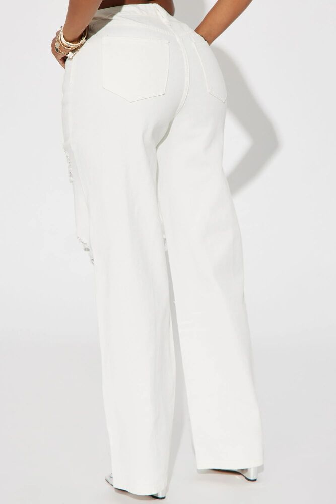White Non-Stretch Ripped Straight Leg Jean