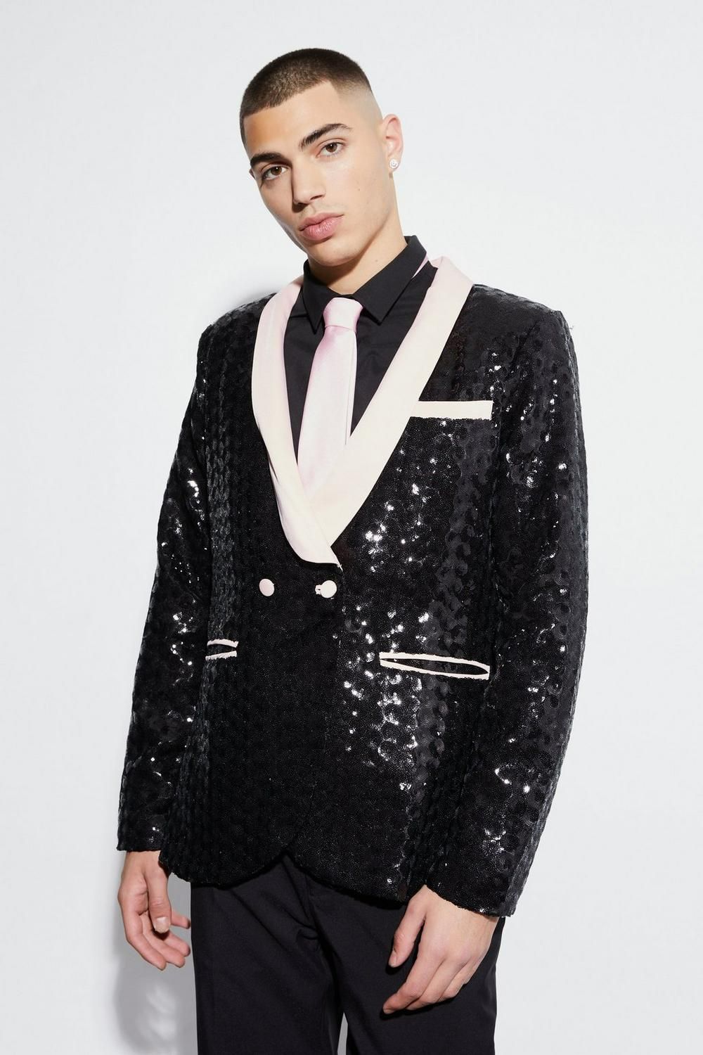 COMING SOON! Black Slim Double Breasted Sequin Suit Jacket