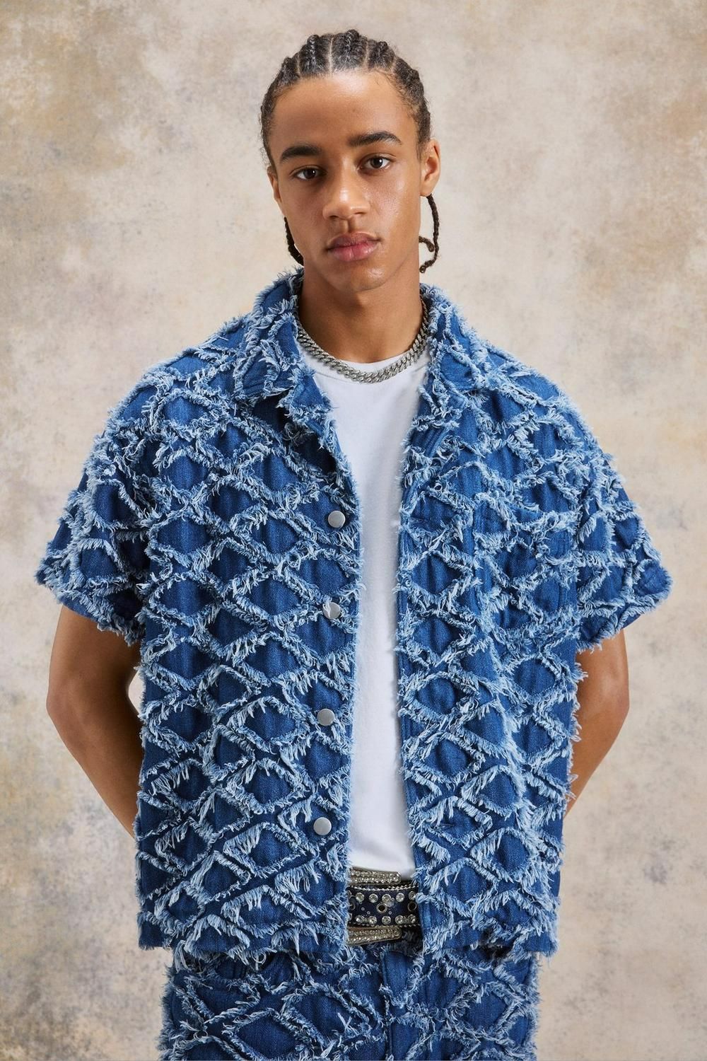 COMING SOON! Boxy Fit Diamond Jacquard Denim Shirt