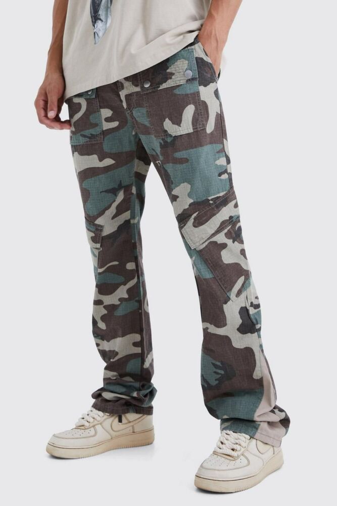 Camouflage Slim Fit Flare Cargo Pants