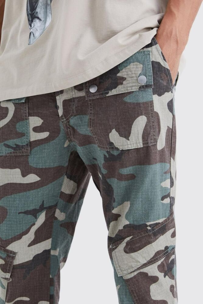 Camouflage Slim Fit Flare Cargo Pants