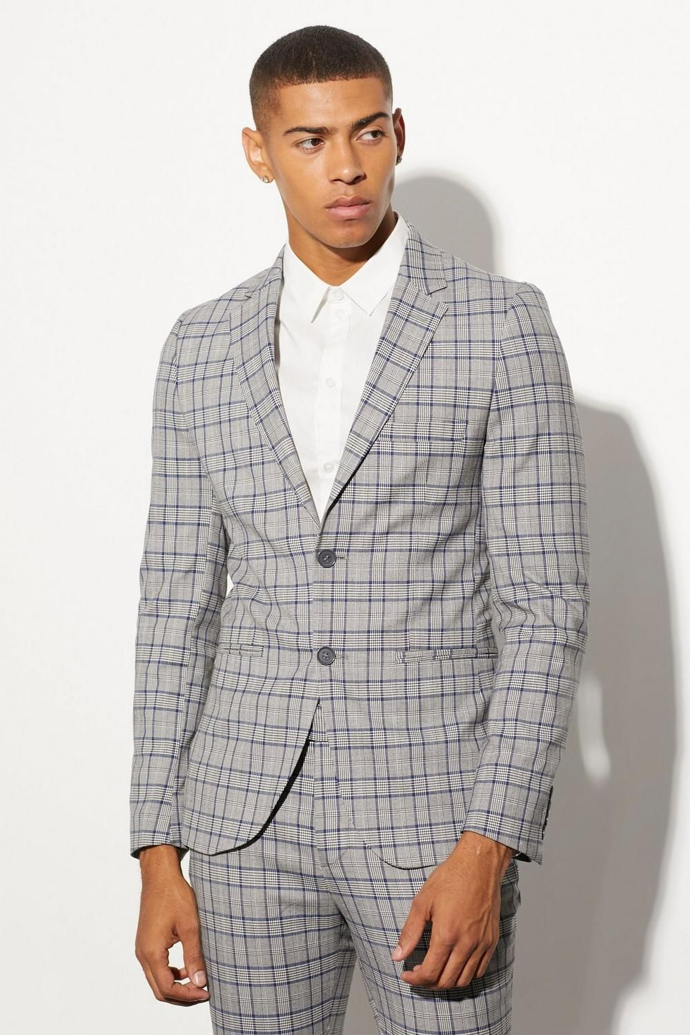 COMING SOON! Size: 36-S Plaid Super Skinny Long Sleeve Suit Jacket