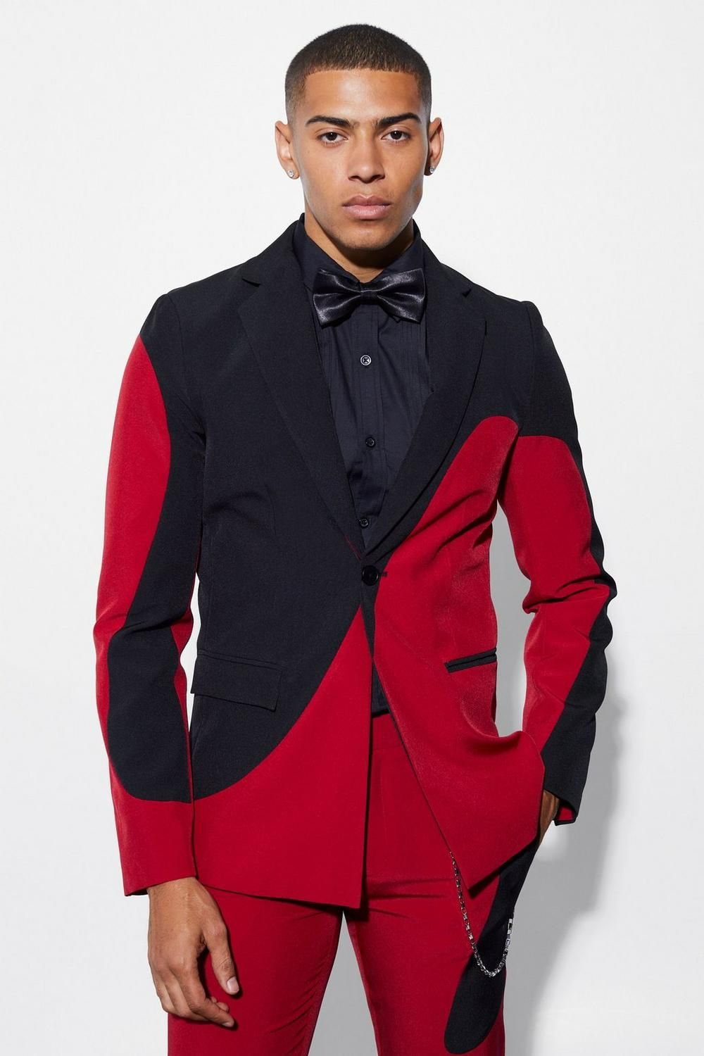 COMING SOON! Size: 34-S Red Skinny Fit Spliced Suit Jacket