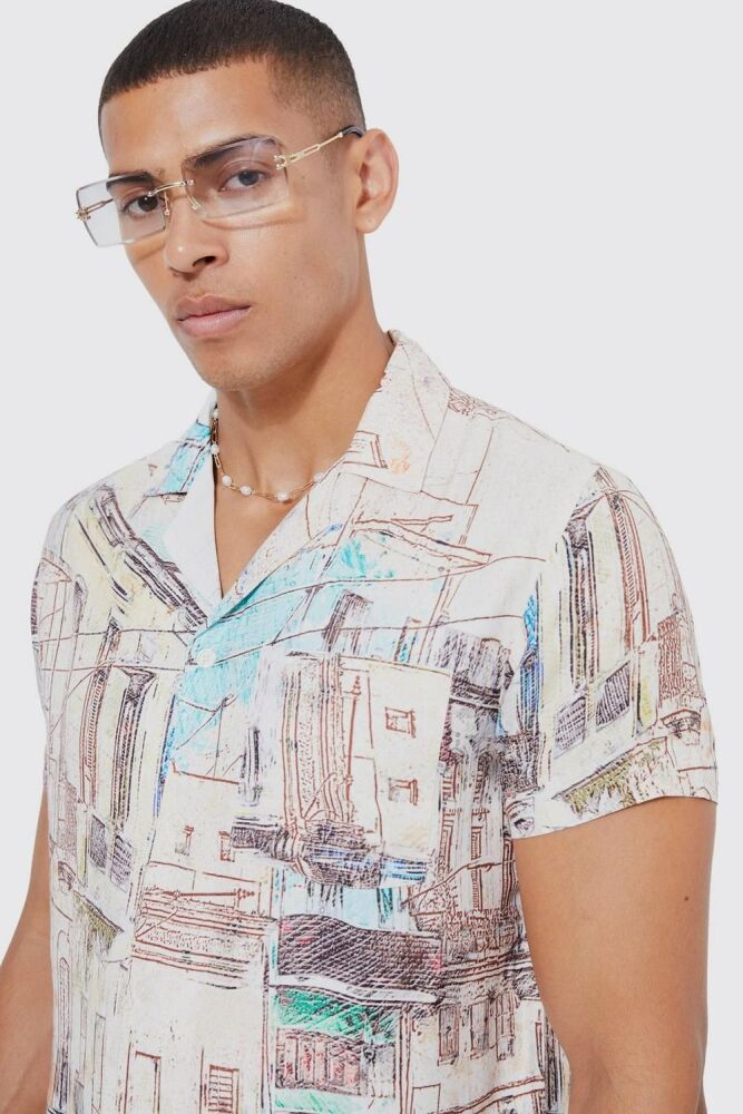 Short Sleeve Painted Scene Shirt Size: M SKU: 809776