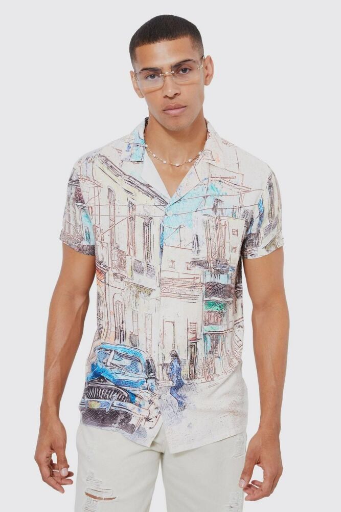 Short Sleeve Painted Scene Shirt Size: M SKU: 809776