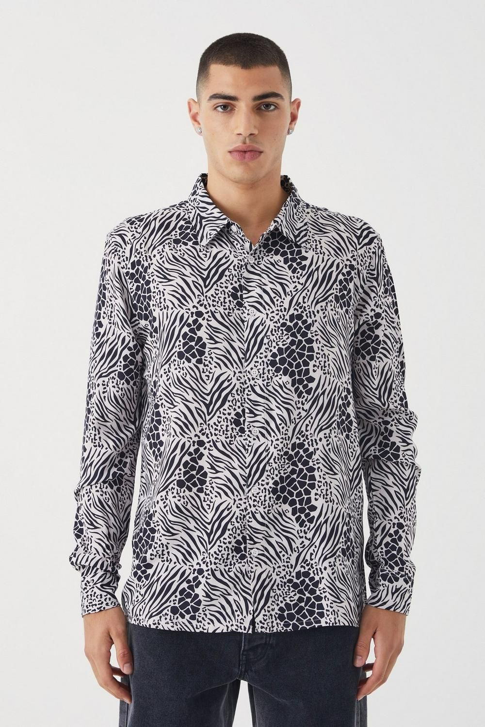 COMING SOON! Size: L Long Sleeve Viscose Monochrome Floral Shirt