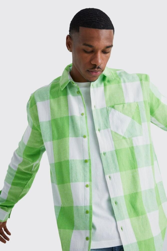 Size: L Lime Long Sleeve Oversized Bright Square Check Shirt