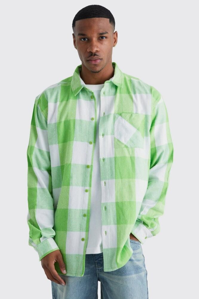 Size: L Lime Long Sleeve Oversized Bright Square Check Shirt