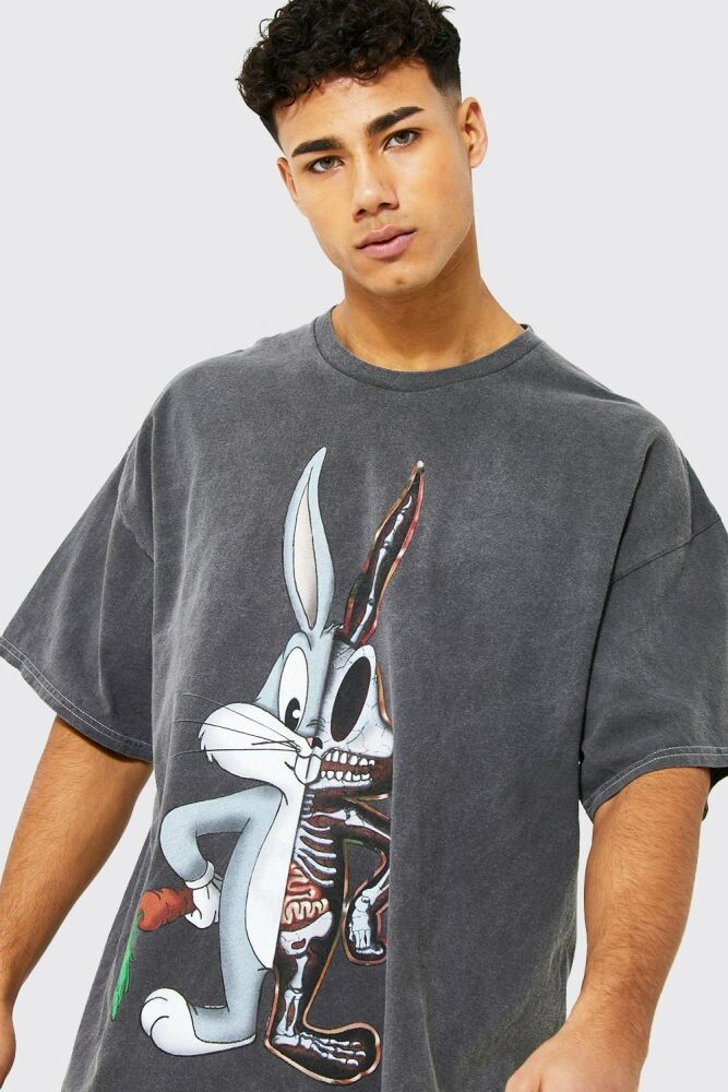 Size: XS Oversized Fit Bugs Bunny Skeleton License T-shirt