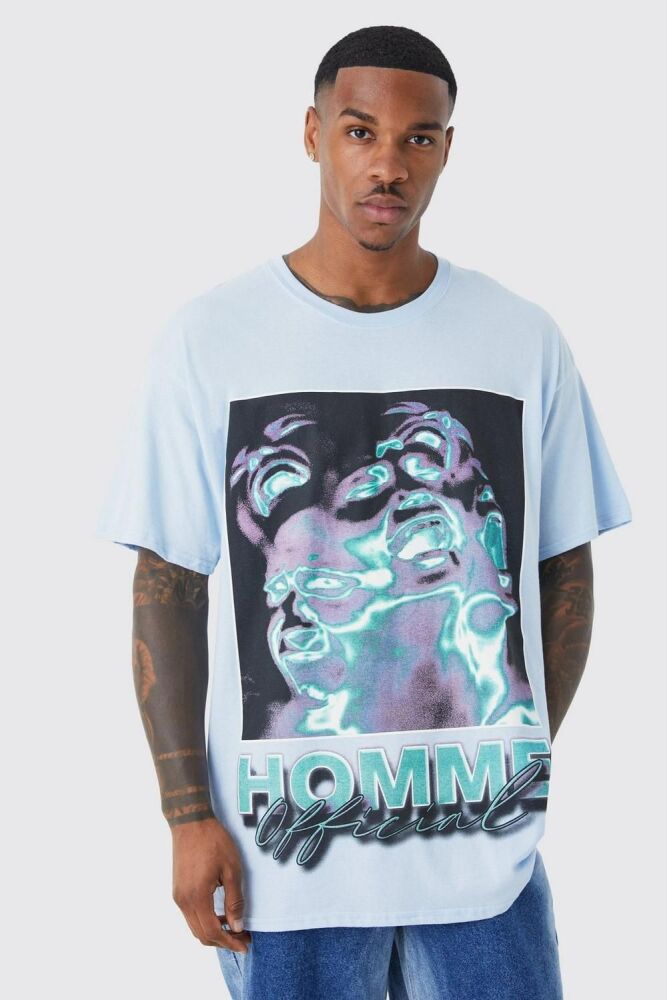 Oversized Teal Graphic Print T-shirt Size: L