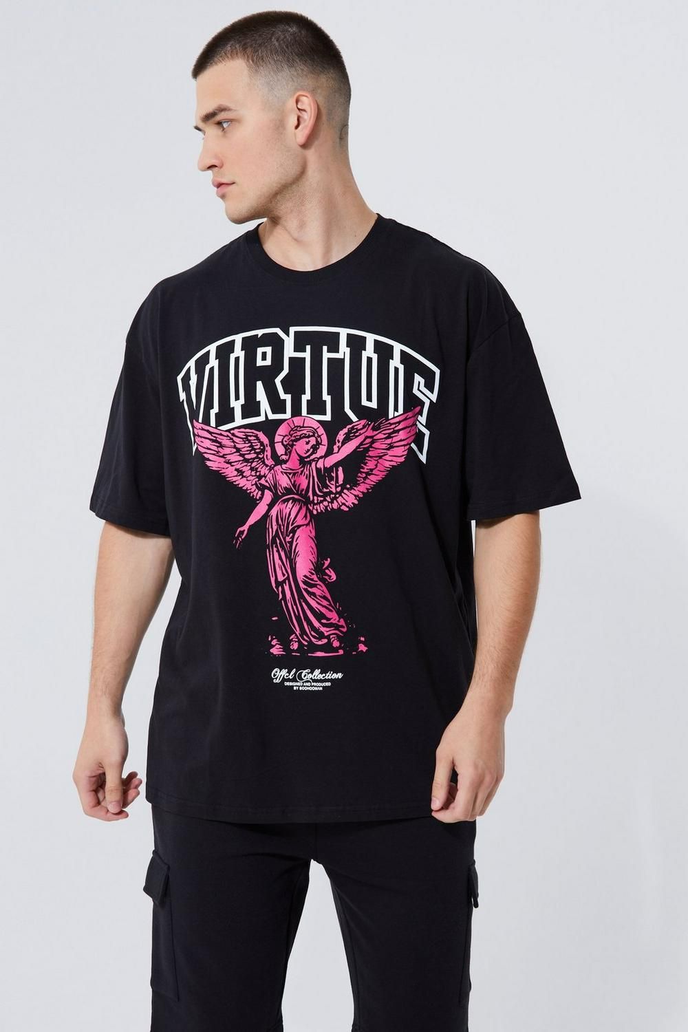 COMING SOON! Size: S Black Tall Oversized Virtue Graphic Print T-shirt