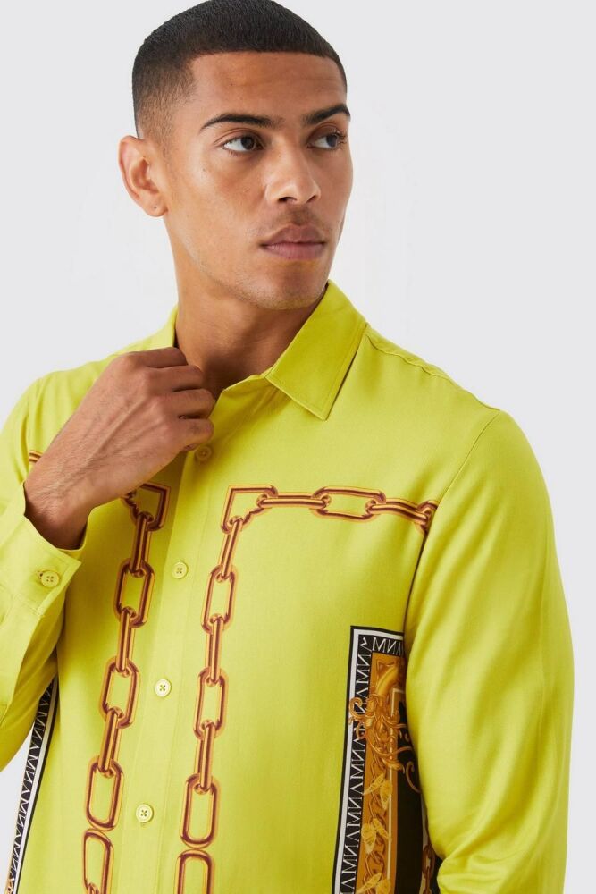 Size: S Lime Long Sleeve Border Baroque Shirt