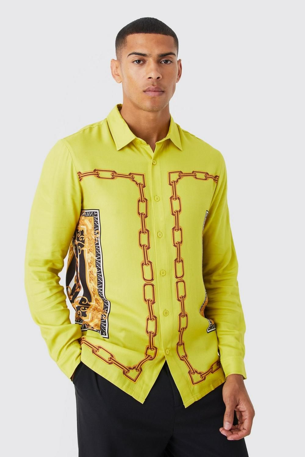 COMING SOON! Size: S Lime Long Sleeve Border Baroque Shirt