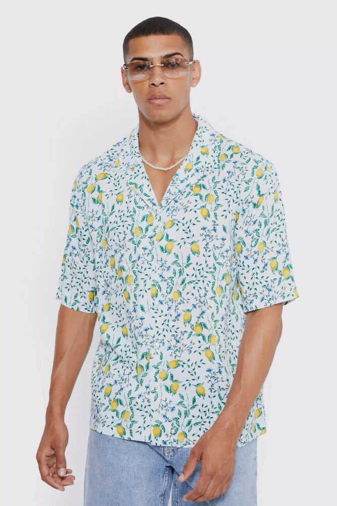 Size: M Short Sleeve Viscose Mini Lemon Print Shirt