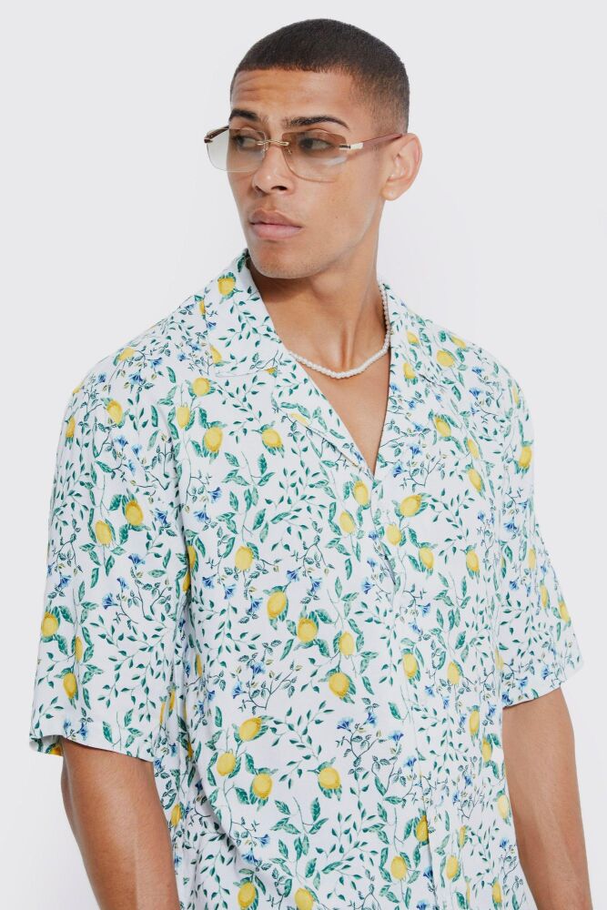 Size: M Short Sleeve Viscose Mini Lemon Print Shirt