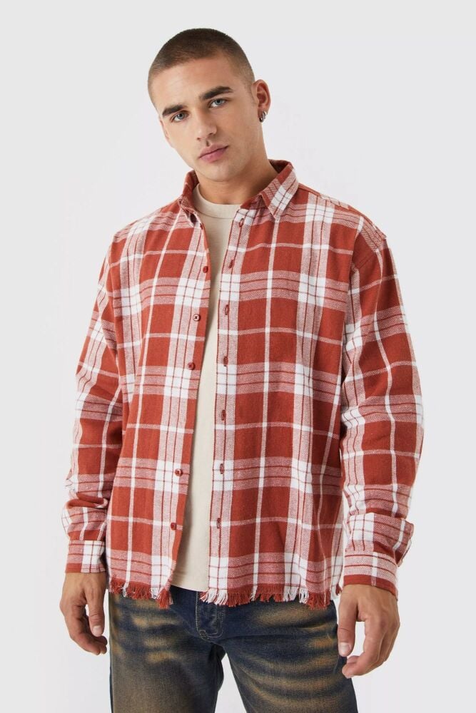 Size: M Boxy Long Sleeve Plaid Distressed Shirt