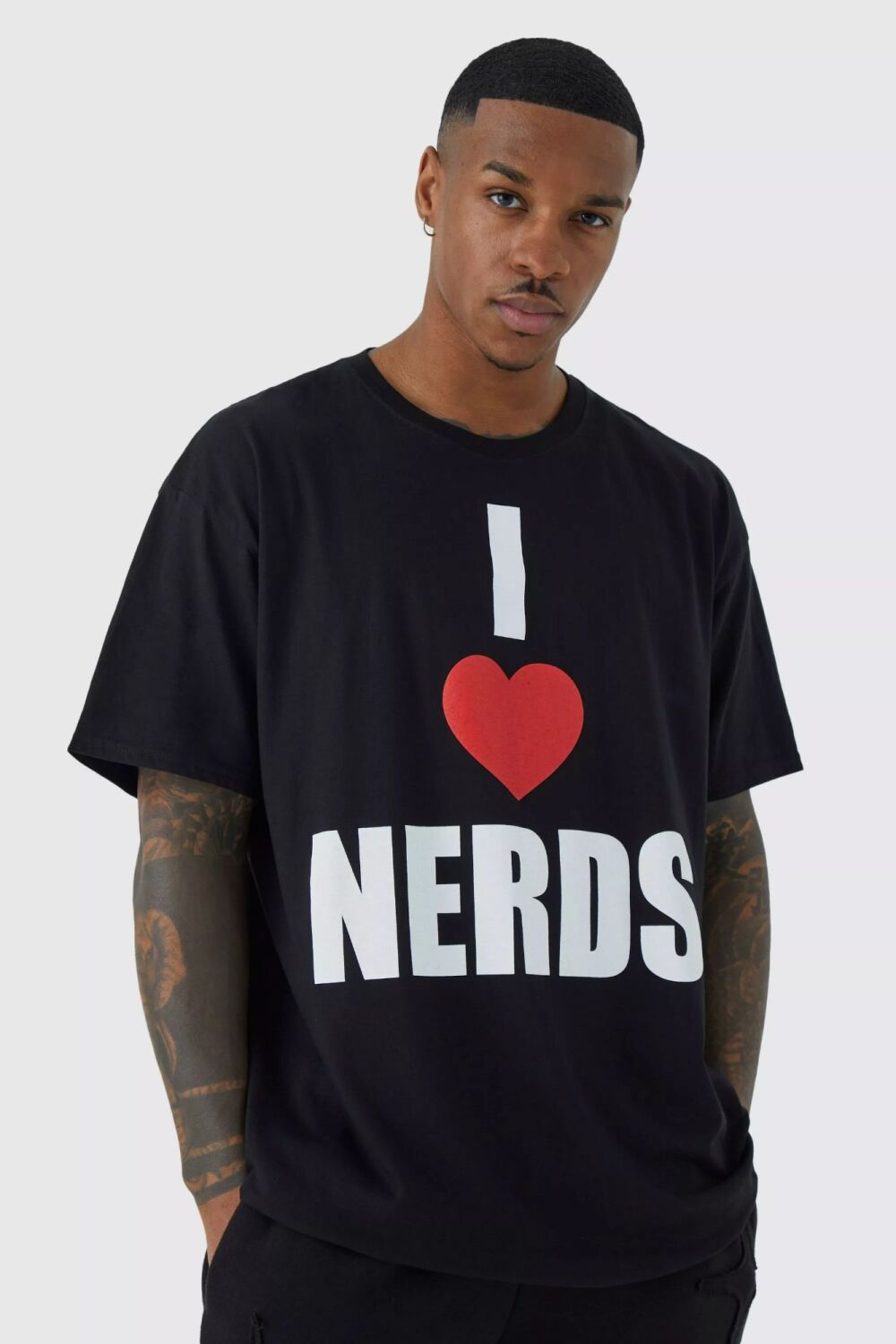 COMING SOON! Size: S Black Oversized Printed I Love Nerds T-shirt