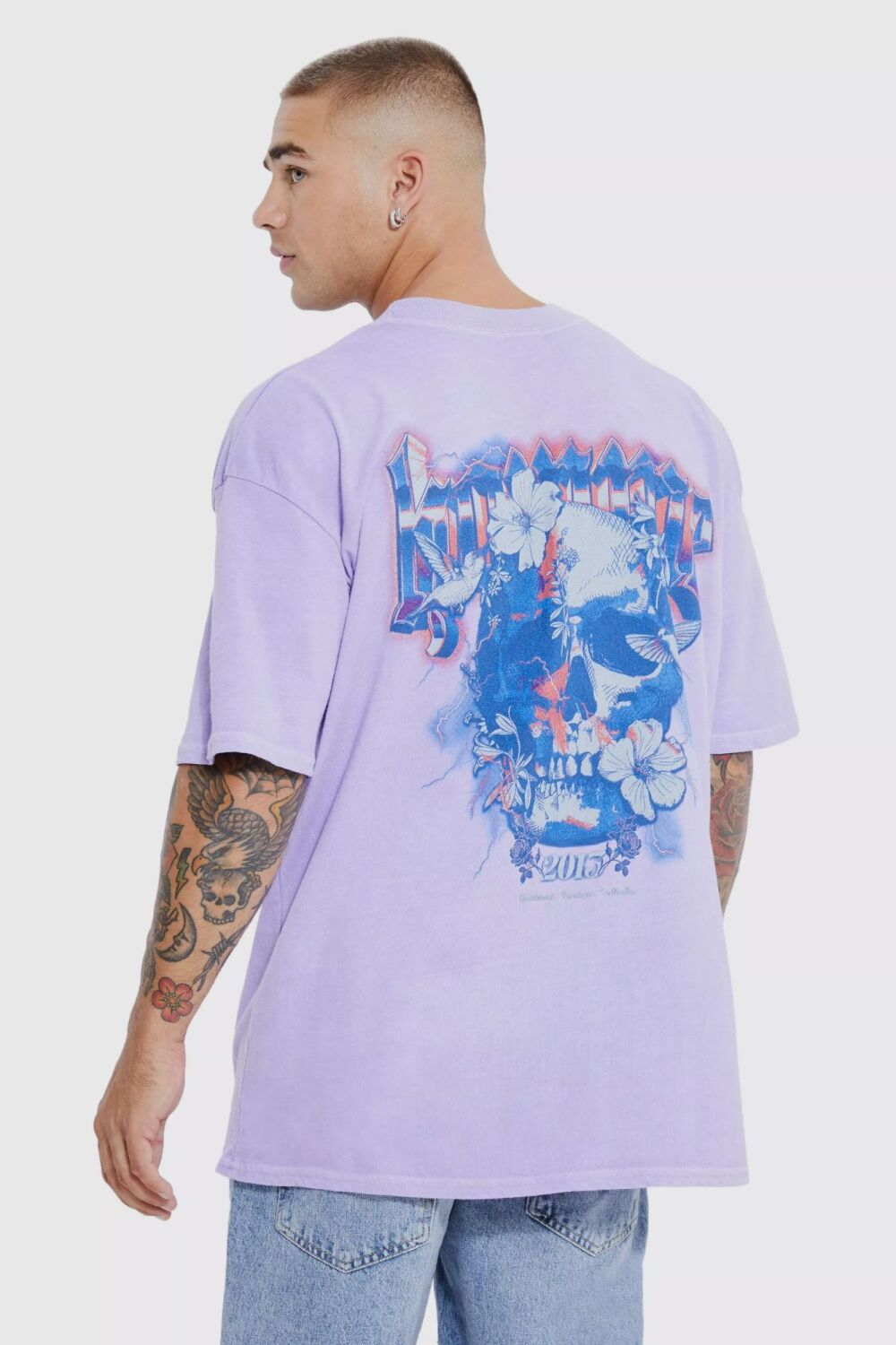 Size: S Lilac Oversized Skull Graphic T-shirt
