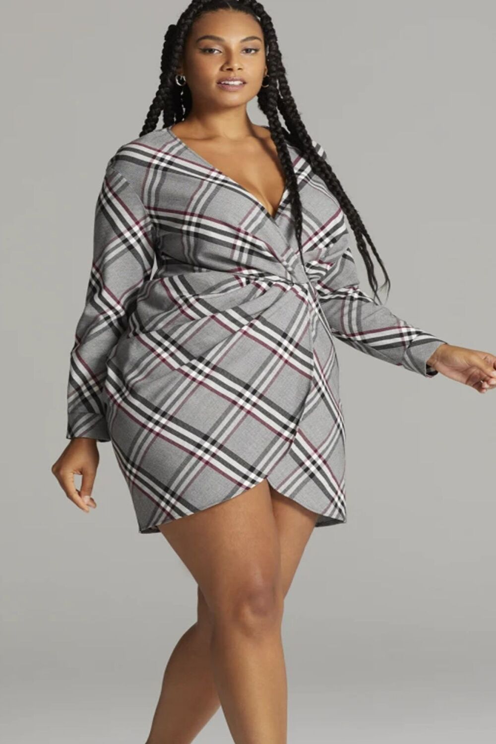 Long Sleeve Plaid V-Neck Dress