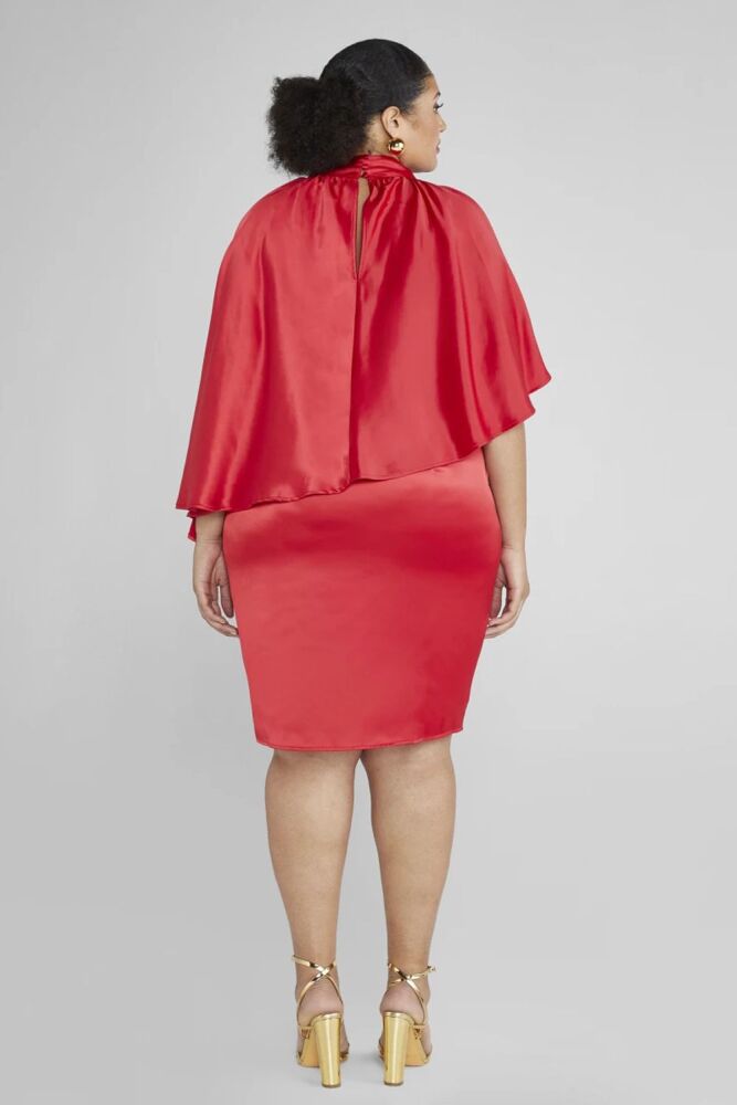 Size: 1XL Red Luanne Satin Cape Dress Product Code: D57254