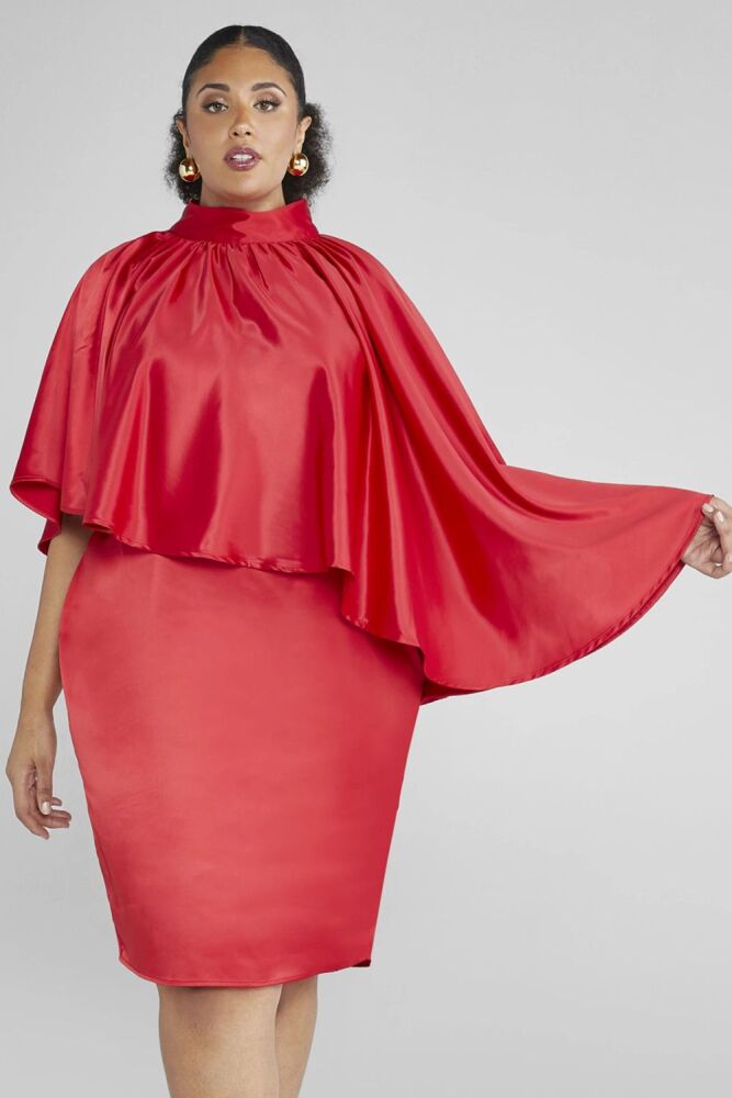Size: 1XL Red Luanne Satin Cape Dress Product Code: D57254