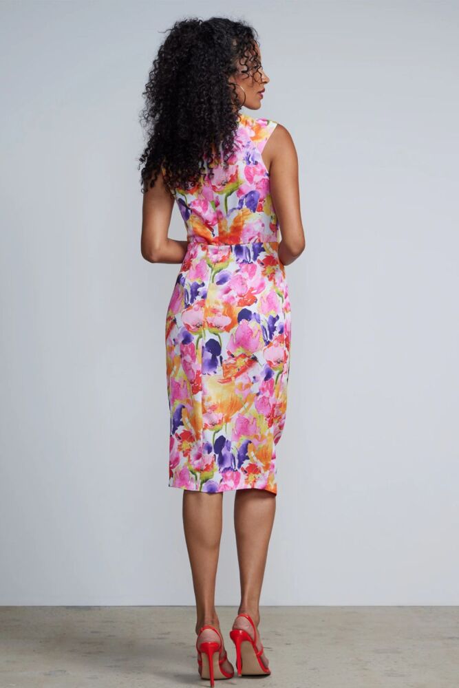 Size: L White Floral Print Elegant Wrap Front Sheath Dress Product Code: C52900