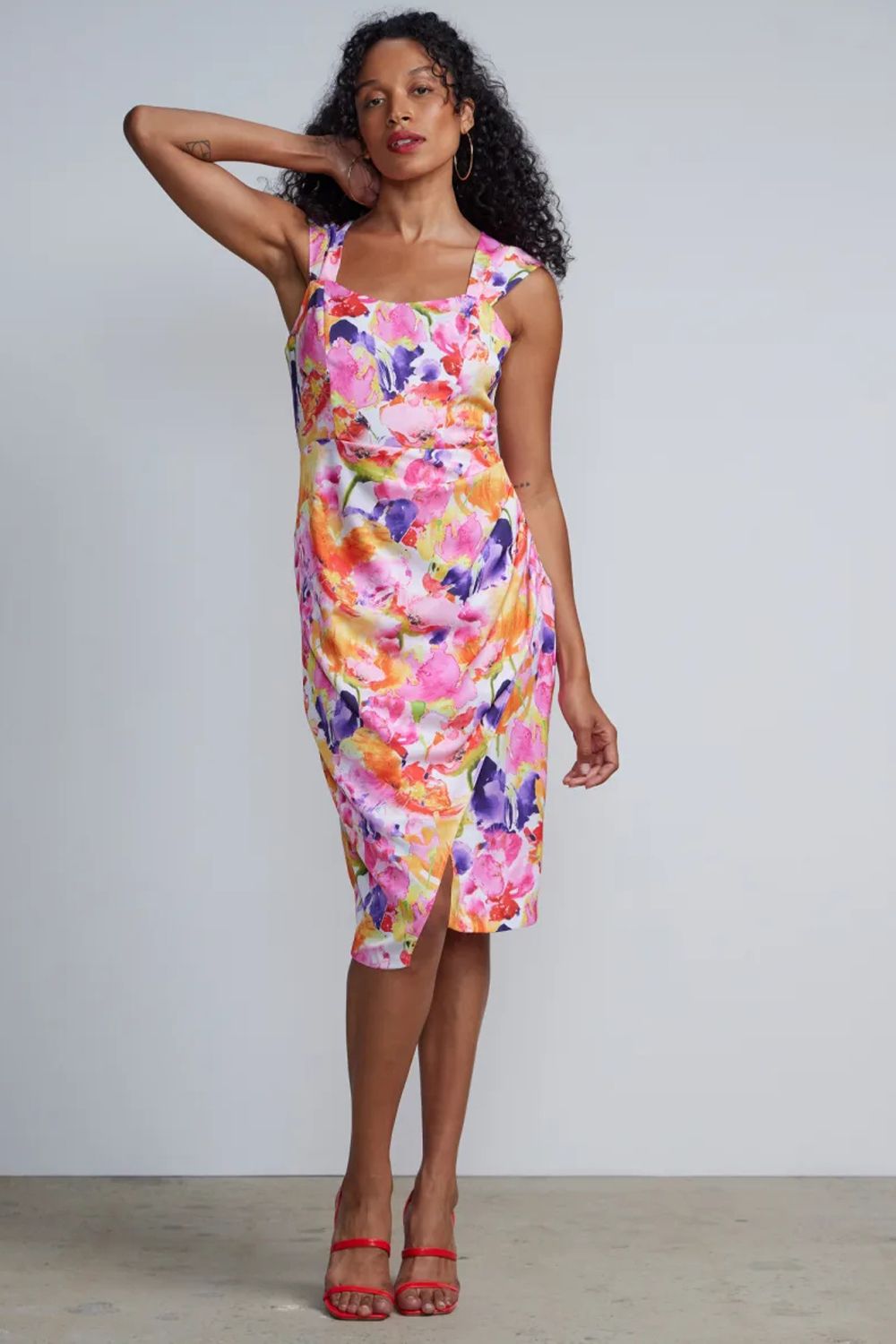 Size: L White Floral Print Elegant Wrap Front Sheath Dress Product Code: C5