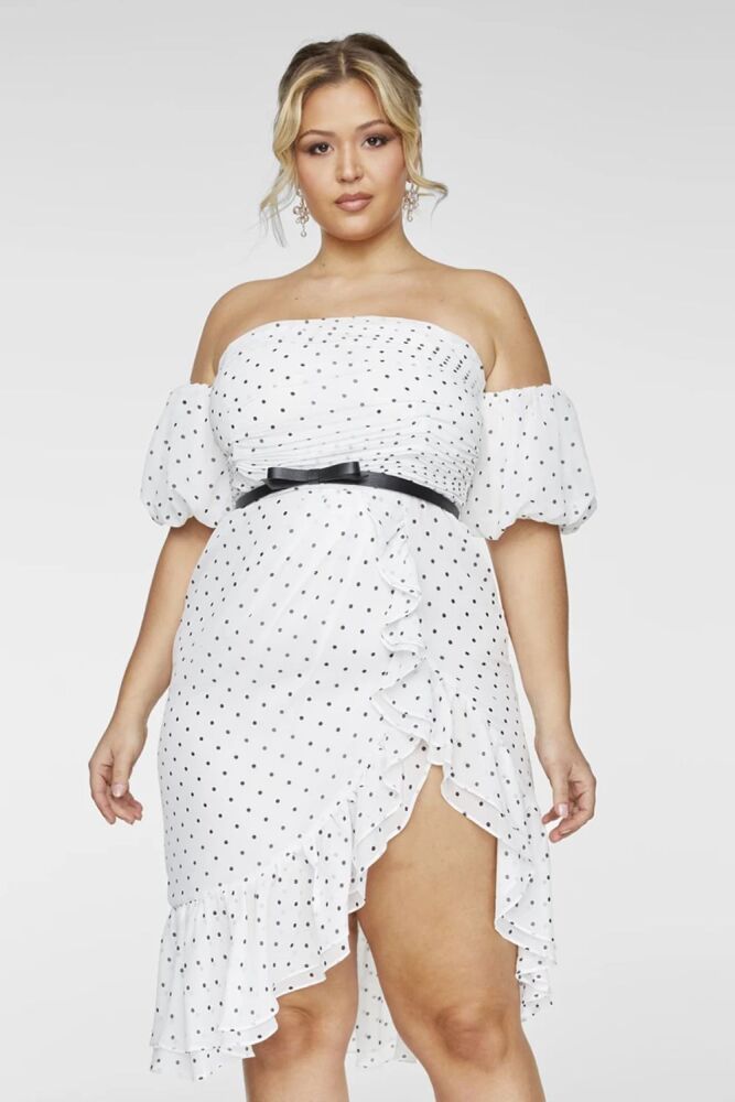 Size: XL White Jessa Dot Print Ruffle Dress Product Code: X12990