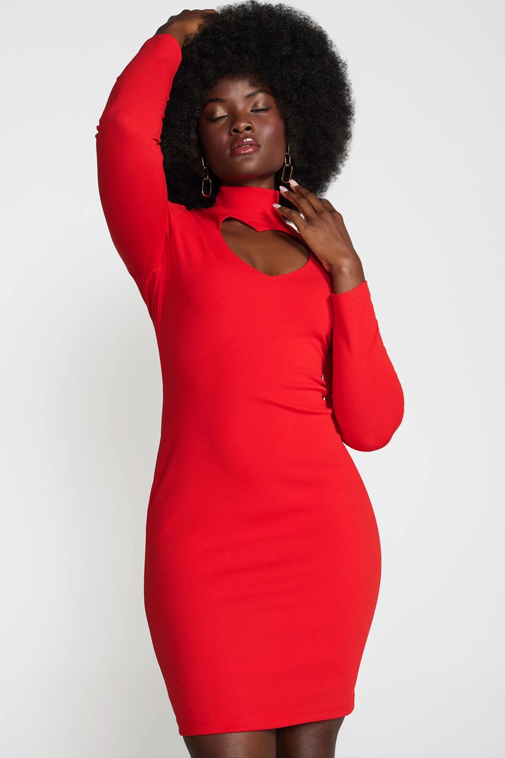 Size: L Code: C04631 Red Mock-Neck Heart Cut-Out Sheath Dress by Gabrielle 