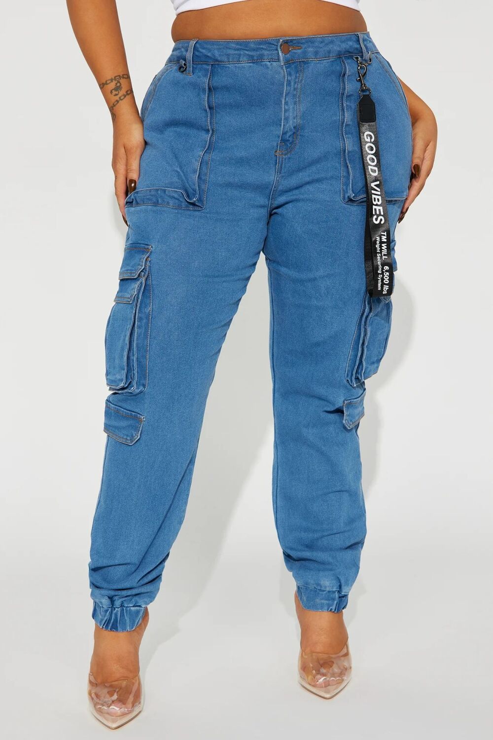 Size: L Good Vibes Always Denim Joggers SKU: CP0679