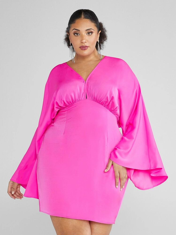 Bold Pink Dramatic Sleeves Party Dress SKU#D06451