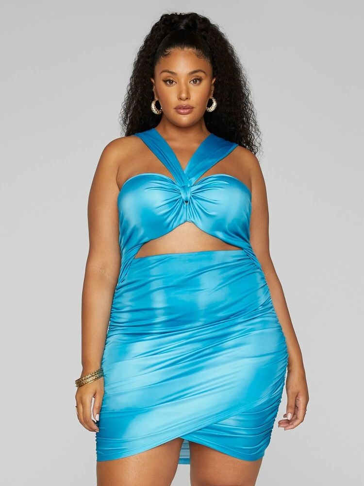 Size: 2XL Blue Ombre Cutout Ruched Dress SKU: F02341